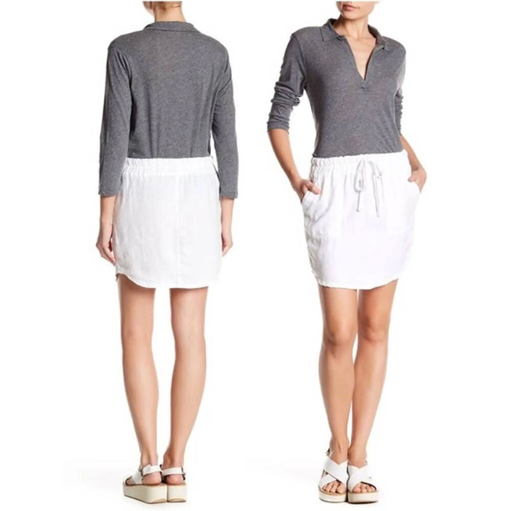 James Perse 100% Linen Drawstring Mini Skirt White Size 1 S